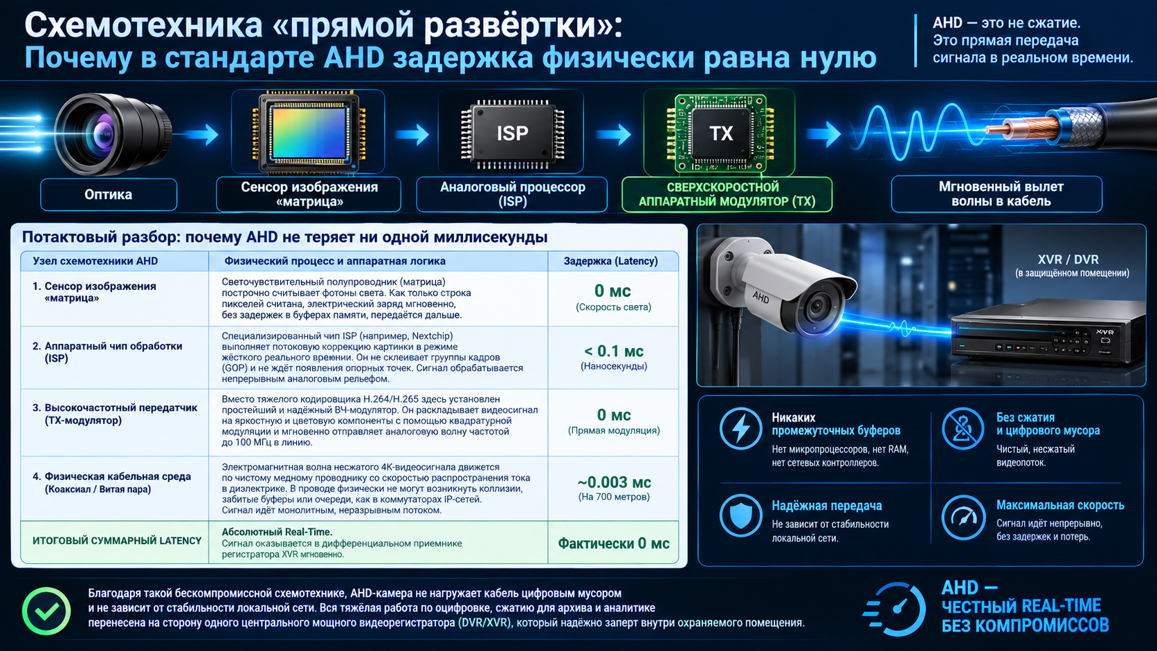 Задержка от реального время события AHD камеры ноль мс